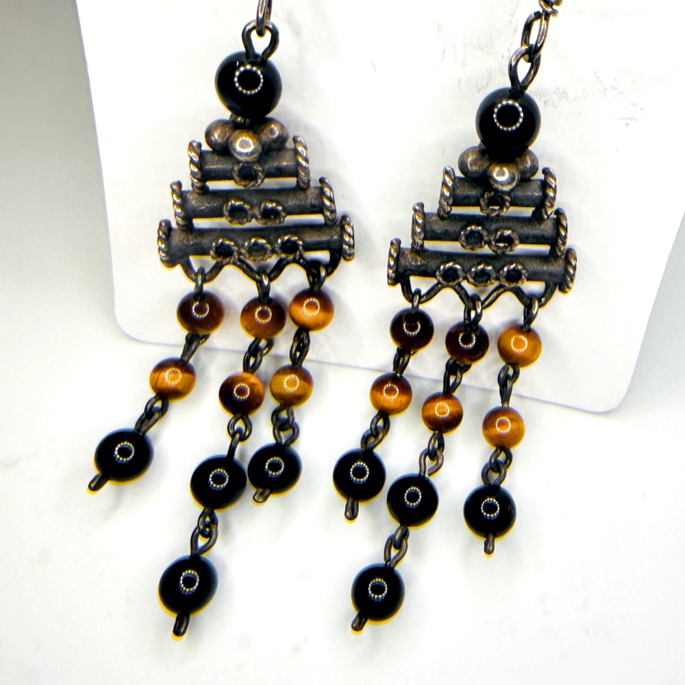 925 Sterling and Tigers Eye Dangle Earrings